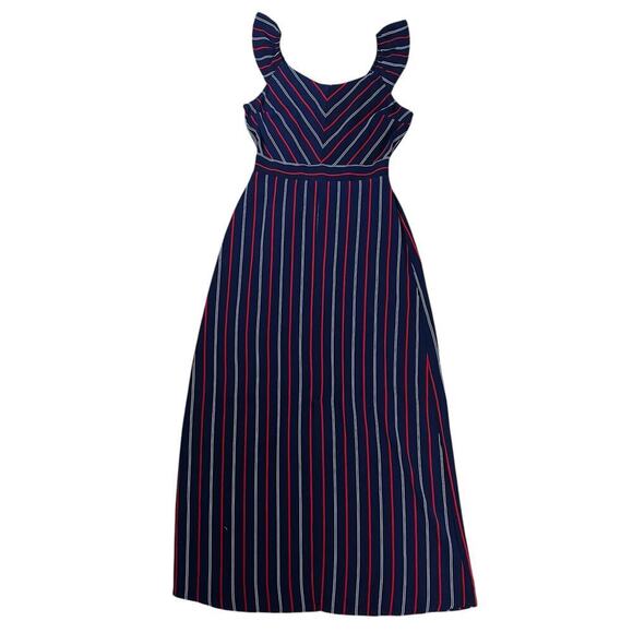 Monteau Maxi Sleeveless Dress Front Split Navy Red White Striped Size Medium - Picture 1 of 8